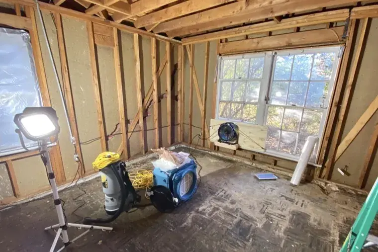 Flooded ground floor being dried in a Miami home